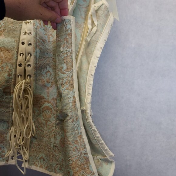 Fredericks of Hollywood Corset Bustier SZ Large Lace Up Jacquard Steampunk Fairy - Picture 9 of 16